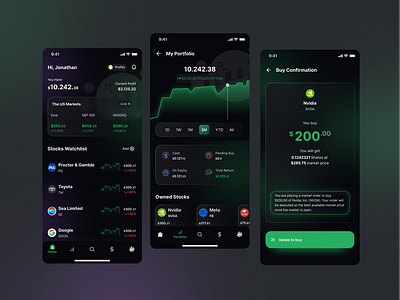 Stock Investment App Concept darkmode mobileapp stockinvestmentapp uidesign uxdesign