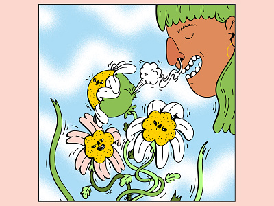 Sweet flowers allergies aroma bloom blooming bouquet butt digital dope fart flora flowers illustration nose pollen sky smell smile spring summer vector