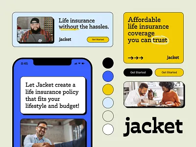 Jacket Brand Identity brand brand identity brand system branding fun branding identity system insurance insurance brand logo logo design startup brand startup design tech brand tech branding visual identity