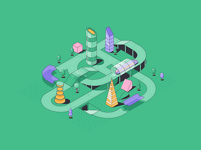 Workflow city blocks city design futuristic illustration isometric patswerk pattern train vector workflow