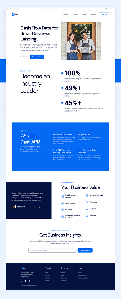 Dash Landing Page api landing page cash flow landing fintech home page landing page