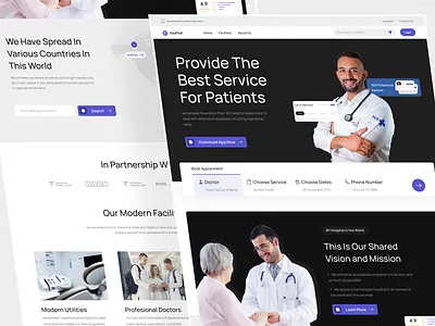 HosPital - Hospital Landing Page categories clean clinic doctor footer healtcare health hospital landing page location maps medical modern navbar social proof testimonial ui ux web design website