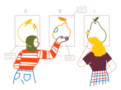 Making a choice brand illustration character choices flat fruit line illustration metaphor illustration people people at work product illustration sales illustration spot illustration vector website illustration work environment