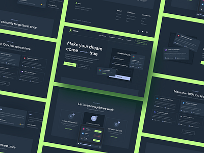 Jobtree - Landing Page Design animation app design branding clean dark mode design flat job job finder job seeker landingpage minimalist modern seeker simple theme ui ui elements web website