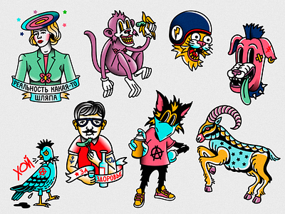 Tattoo flash cartoon character flash illustration tattoo traditional