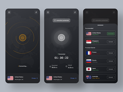 VPN Mobile App branding clean design exploration mobileapp product ui uidesign uiux vpn vpnapp vpnmobileapp