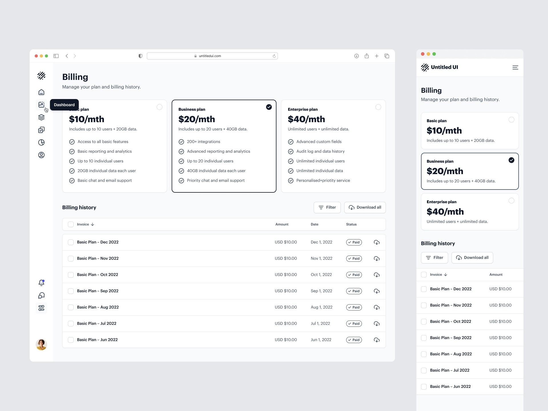 Billing settings — Untitled UI by Jordan Hughes® on Dribbble