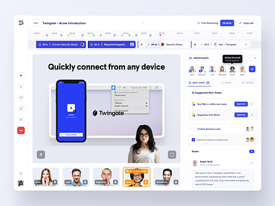 Salesroom - Video Meeting UI ai clean gong meeting mobile product design sales salesforce schedule timeline ui ux video videocall virtual sales web