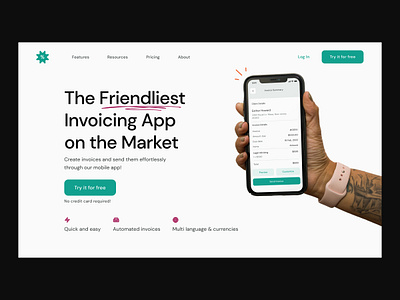 Invoice app landing page app clean design finance grid inspiration invoice invoicing layout minimal ui website