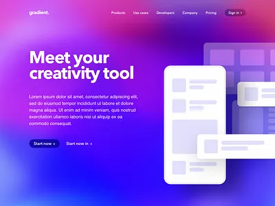 Gradient colors creativity device gradient hero landing mobile navigation web website whitespace wireframe