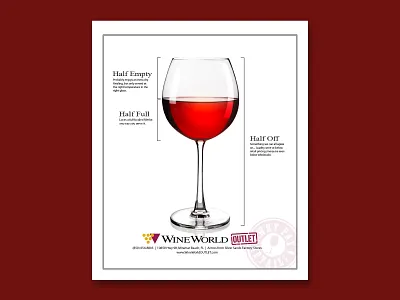 Wine World Outlet - Glass Half Full art direction branding copywriting creative direction editorial graphic design merlot newspaper outlet page layout red snowbird wine wine world