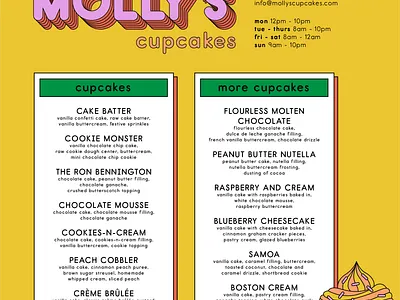 Molly's Cupcakes cupcakes dessert logo design menu design redesign typography