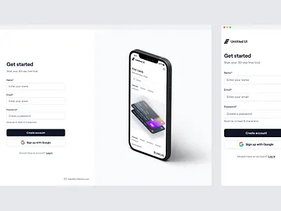 Minimal app sign up page — Untitled UI create account figma form log in login minimal minimalism sign in sign up signin signup split screen user interface web design webflow