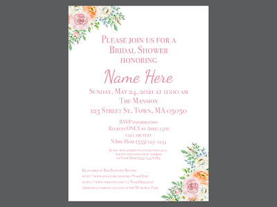 Bridal Shower Invitation design flowers graphic design indesign print print design typography