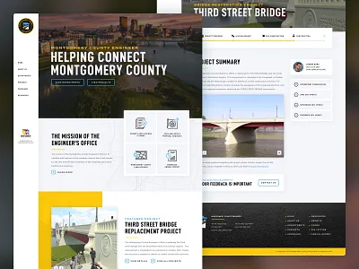 Montgomery County Engineer | Website bridge dayton engineer goverment municipal ohio side nav side navigation web design white yellow