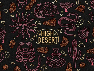 High Desert Pattern branding cannabis characters desert illustration letterpress pattern