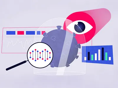 PhRMA charts covid data design dna eyes germ health illustration results spyglass tech visual