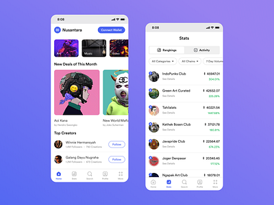 Nusantara NFT Apps Exploration app branding design homepage nft nft app ui uidesign ux uxui