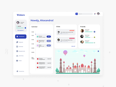 ViLearn Education Platform: Personalization branding desktop interface ui