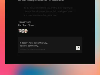 Closer Manifesto branding chat colours design graphic design grid landing page manifesto serif typography ui ux website design