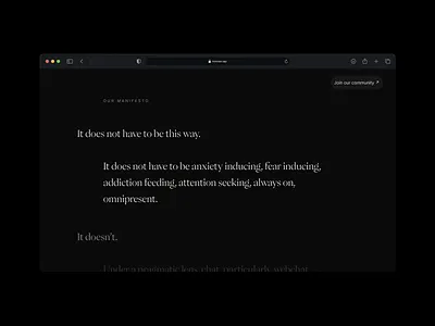 Closer Manifesto dark dark mode design graphic design grid landing page manifesto serif typography ui website website design