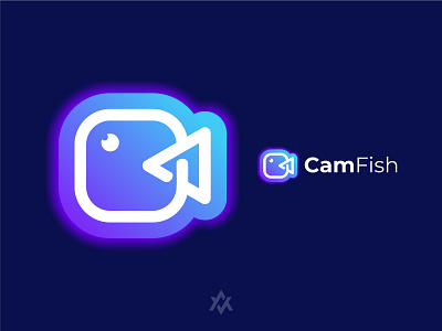 Cam Fish app brand identity branding camera fish gradient logo graphic design icon illustration livestream logo modern streaming vector visual identity