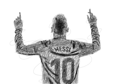 Messi Scribble Art art black and white celebration football goat illustration legend photoshop