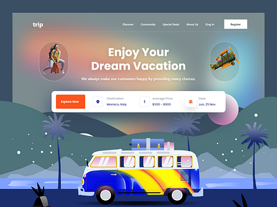 Travel Agency web design adventure bus travel camping flight hiking home page landing page outdoors tourism tourist travel agency travel agent traveling traveller vacation rentals website website design