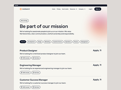 Careers page — Untitled UI about us beige careers careers page company page figma job listings jobs minimal recruitment web design webflow