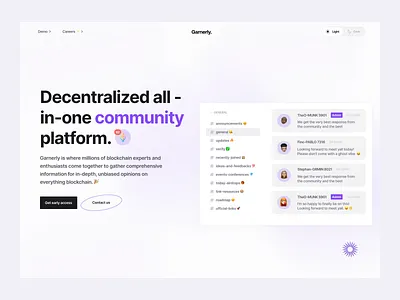 Landing Page Hero: Garnerly 🏝️ animation blockchain community crypto decentralized digitalproduct garnerly hero herosection homepage landingpage memoji productdesign startup ui uiux web3.0 website