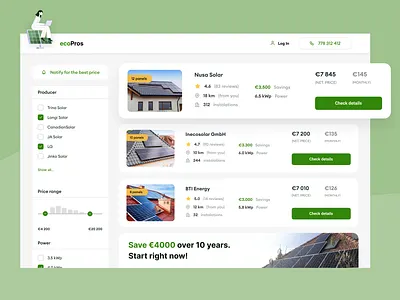 Solar panel Marketplace website eco filters green layout marketplace offer renewable energy solar solar power ui ux web web design website