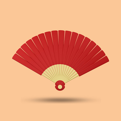 3D Red chinese fan minimalism icon. 3d app chinese clean cute fan graphic design modern red fan ui