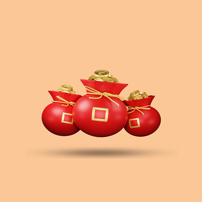 3D Red sack with coins minimalism icon. 3d app chinese clean coins cute design graphic design illustration modern red sack ui