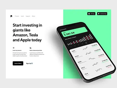 Investment App Promo Landing Page Design Concept analysis app design concept dashboard design finance finances financial financial app fintech interface investment investment app investments market service stock market ui visual design user interface ux