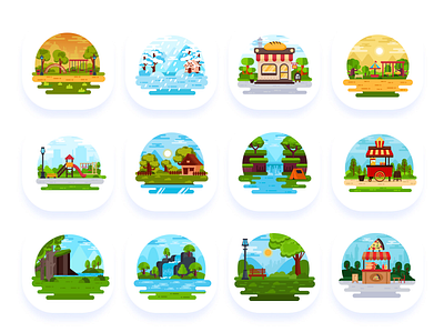 156 Mini Landscape Vectors artwork design flat design illustration nature scenes vector vectors
