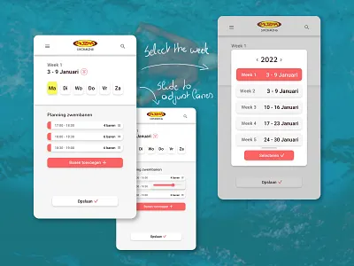 Swimming Team Lanes Schedule App app interface lanes mobile overlay pop up schedule slider swimming