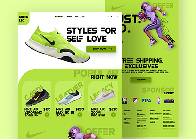 Shoes Store web landing page 2022 2022 trend adidas ecommerce fashion footwear homepage landing page design mobile apps mockup nike nike running nike shoes sneakers typography uiux user interface web concepts