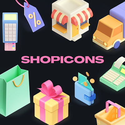 3D Shopping Icon Pack - Shopicons 3d design ecommerce icons minimal shopping