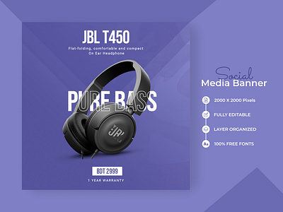 Social Media Banner | Headphone Banner | Web Banner banner banner template color of 2022 creative banner facebook ads free banner free download graphic design headphone banner instagram banner products products banner purple banner shopify banner social social media banner template design very peri web banner