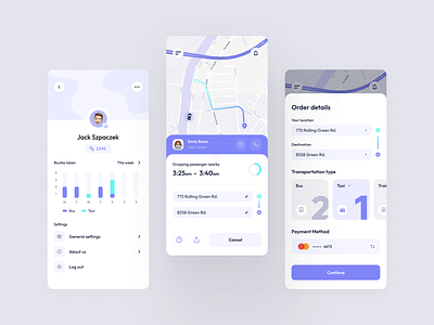 Public Transport Mobile App booking bus chart clean delivery destination ios location map navigation profile public transport settings taxi ticket transit transport travel ui ux