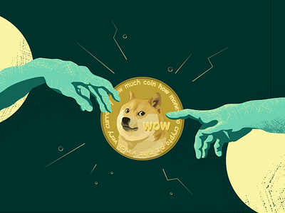 NFT illustration comedy dogcoin illustration the creation of adam