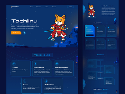 Tachiinu Web [Live🔥] bitcoin blockchain clean community crypto design doge game based homepages landingpage marketplace modern nfts roadmap tachiinu token tokenomic web website live whitepaper