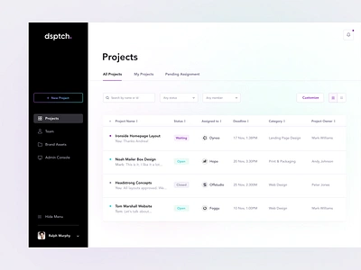 Dsptch app clean dashboard data design desktop gradient layout management manager pm product project saas table ui ux visux web white