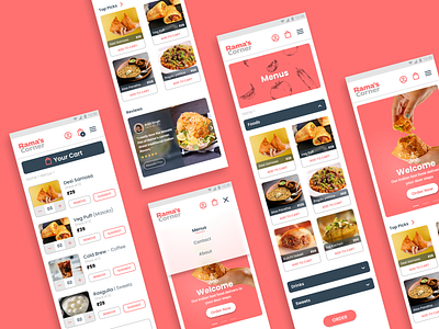 Rama's Corner app branding clean design food graphic design iphone logo minimal mobile new orange phone red service simple ui ux web yellow