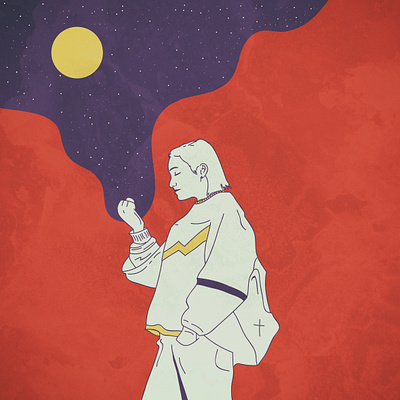 Girl in space cute design digital drawing earth girl illustration mars moon night painting planet space
