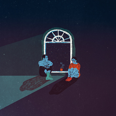 A nice cup of tea chill cold couple cute down drawing illustration late love moon night quiet slow tea