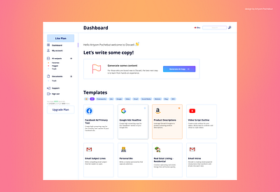 Dashdoard CopyWriter dashboard design ui web