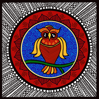 Madhubani Owl design digitalartist illustration indianart indianarttraditional indiandigitalartist ipadart logo madhubani procreate