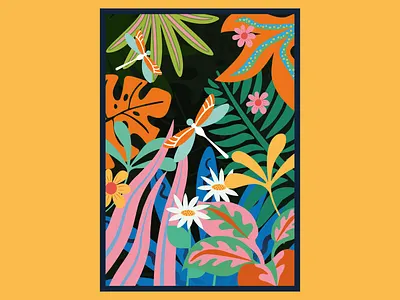 Forest bold colours female artist flat art flat illustration forest graphic design illustration nature inspired plants simple tropical plants vector