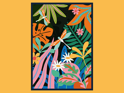 Forest bold colours female artist flat art flat illustration forest graphic design illustration nature inspired plants simple tropical plants vector